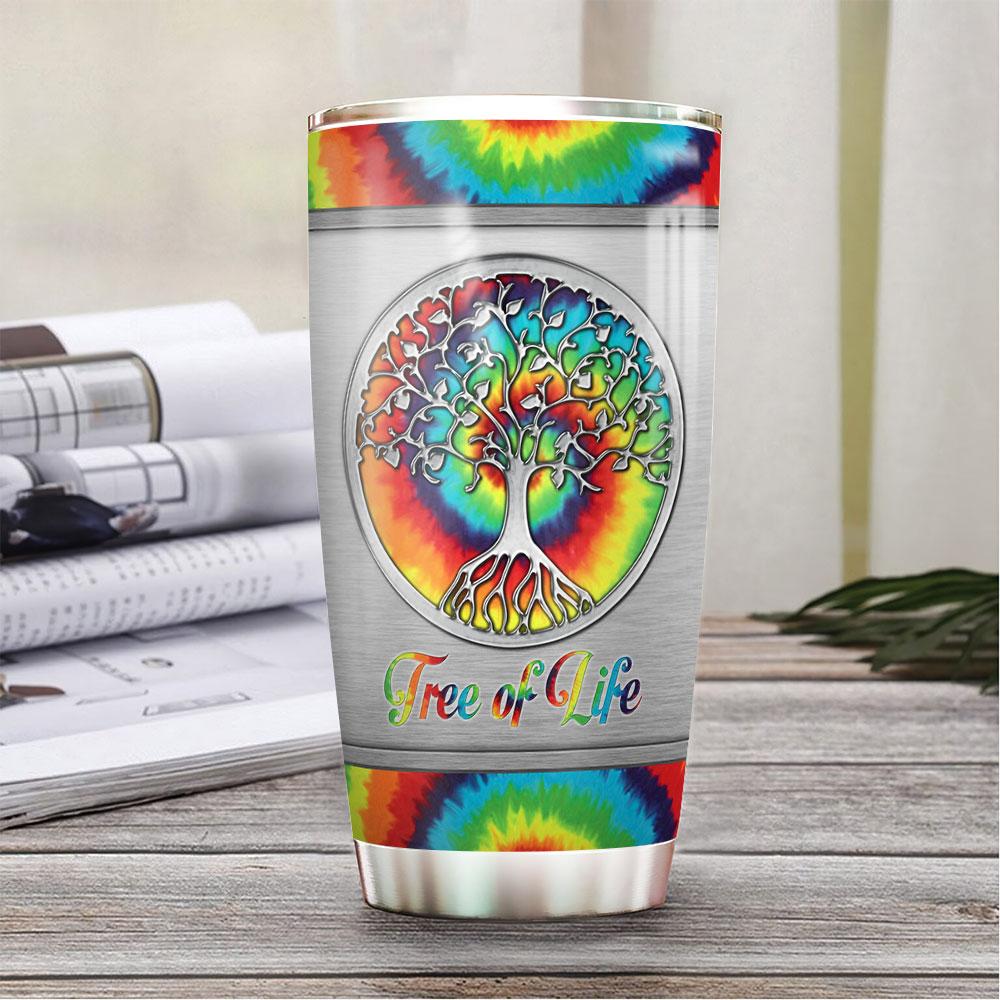personalized tree of life hippie metal style stainless steel tumbler 2645