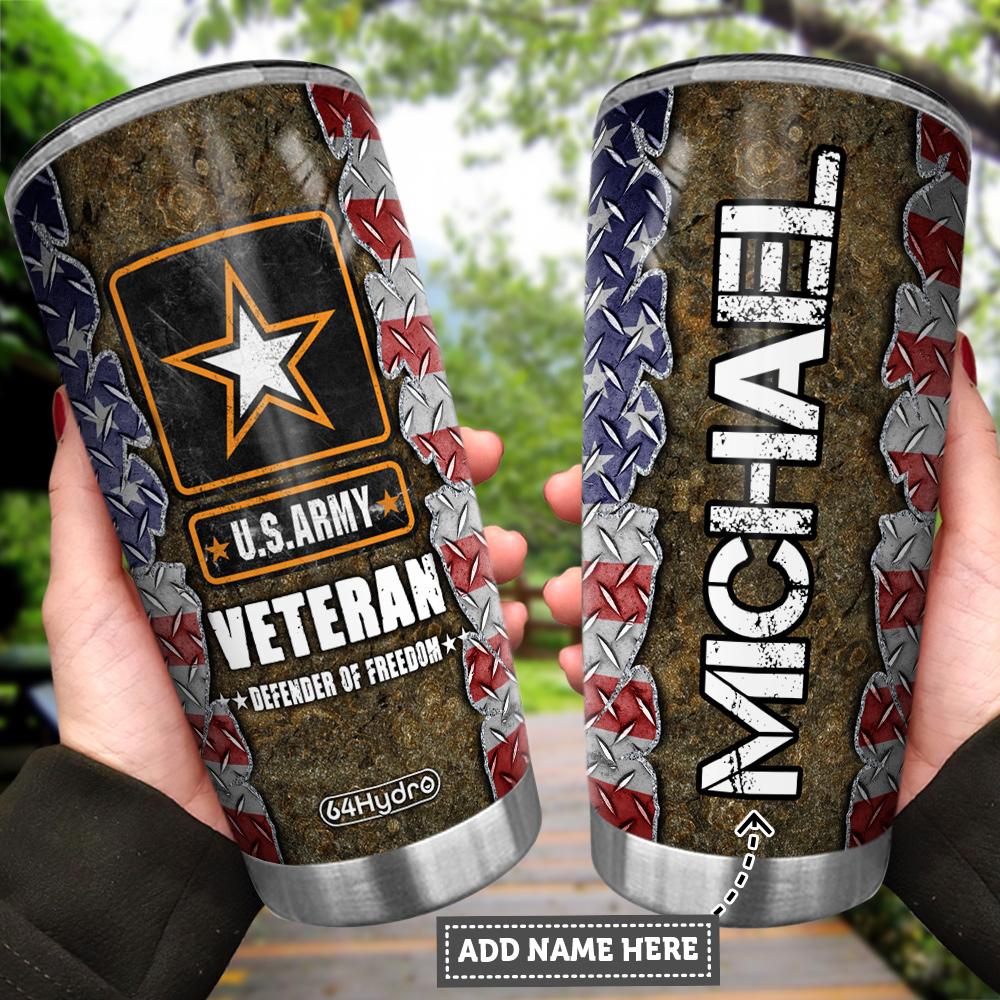 personalized us army veteran defender of freedom vet stainless steel tumbler 4695