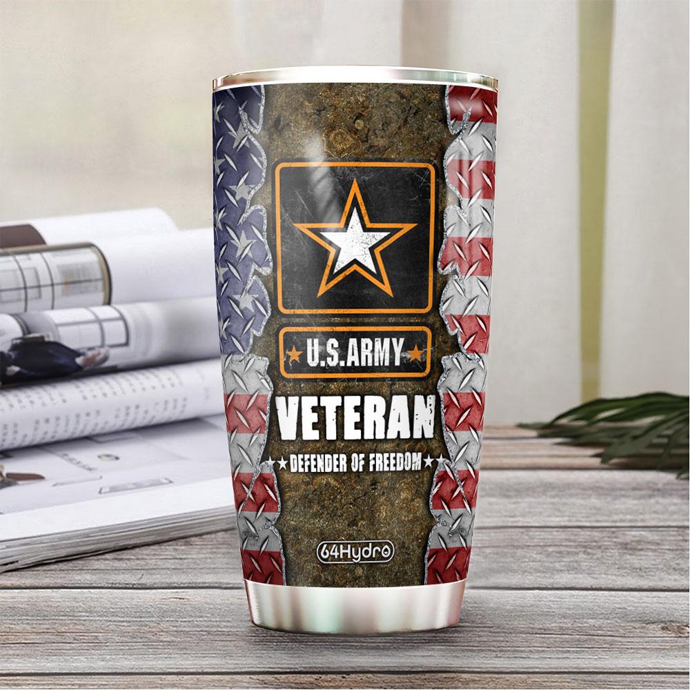 personalized us army veteran defender of freedom vet stainless steel tumbler 7040