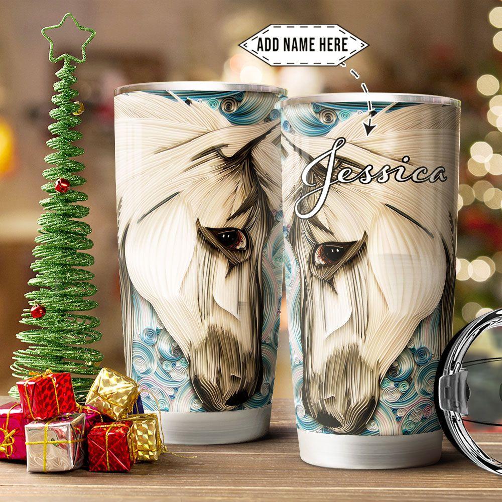 personalized white horse paper craft style stainless steel tumbler 6400