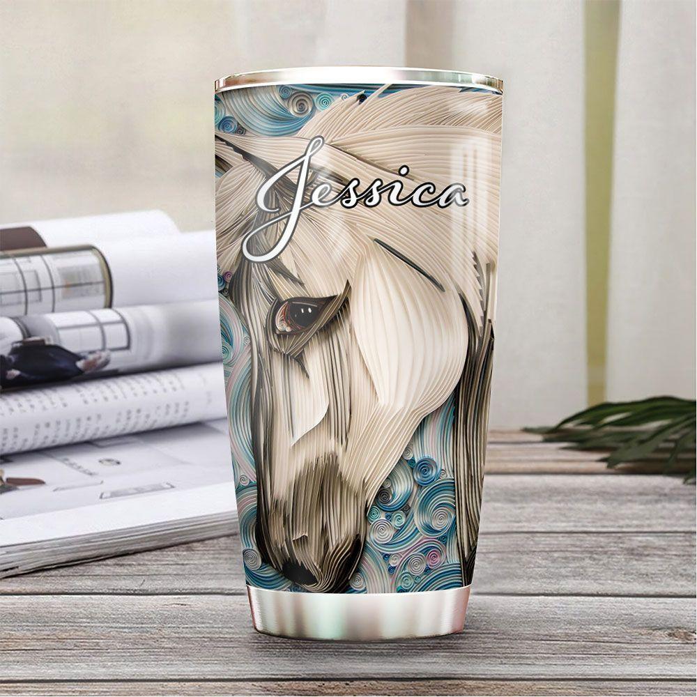 personalized white horse paper craft style stainless steel tumbler 7385