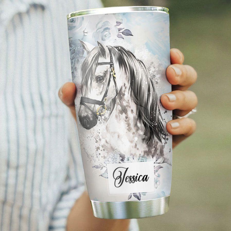 personalized white horse worry less stainless steel tumbler 1231