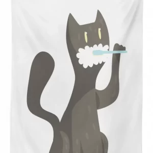 pet feline brushing teeth motif 3d printed tablecloth table decor 6003