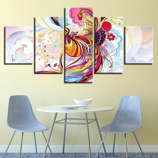 phoenix flowers vine abstract animal 5 panel canvas art wall decor 3494