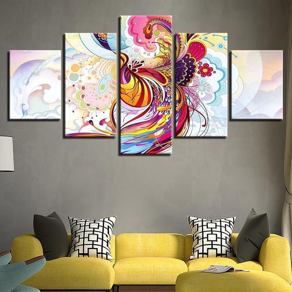 phoenix flowers vine abstract animal 5 panel canvas art wall decor 6087