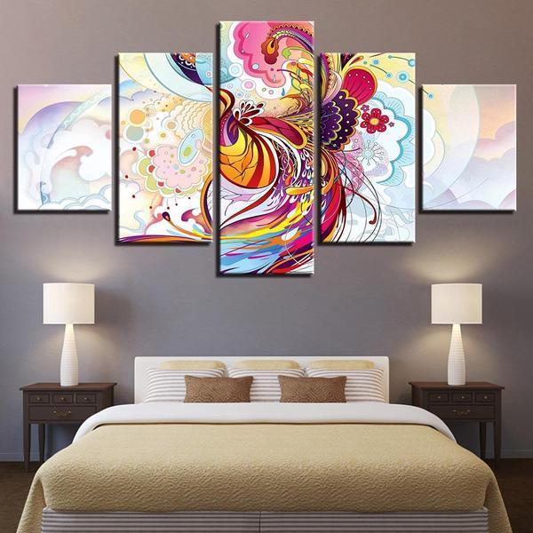 phoenix flowers vine abstract animal 5 panel canvas art wall decor 7400