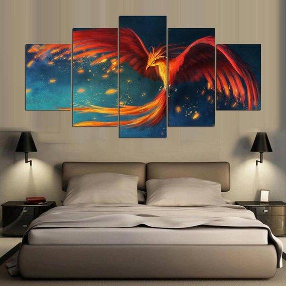 Phoenix Mythical Bird 1 - Abstract Animal 5 Panel Canvas Art Wall Decor phoenix mythical bird 1 abstract animal 5 panel canvas art wall decor 4393