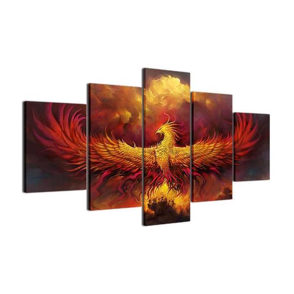 phoenix on fire 1 abstract animal 5 panel canvas art wall decor 3754