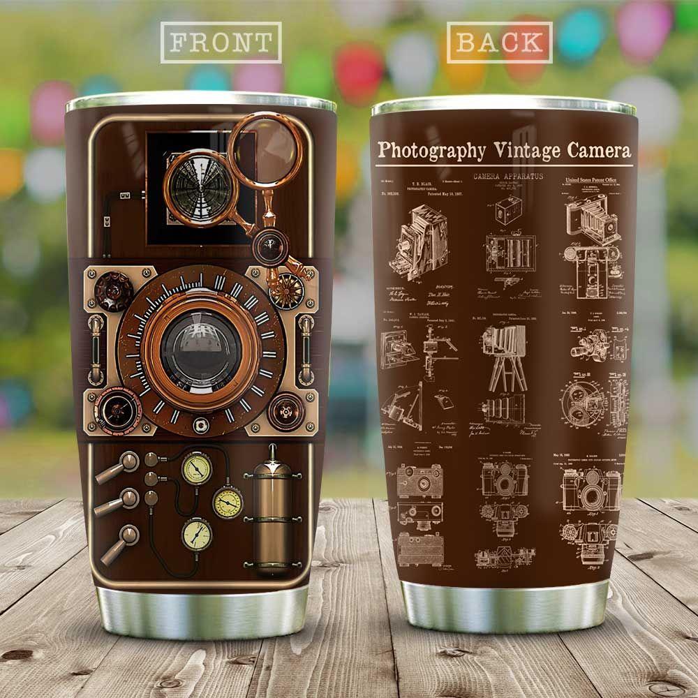 photography vintage camera stainless steel tumbler 5669