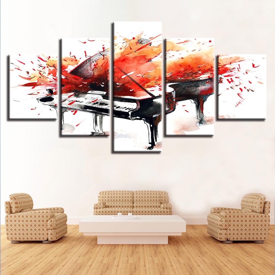 piano graffiti abstract music 5 panel canvas art wall decor 3486