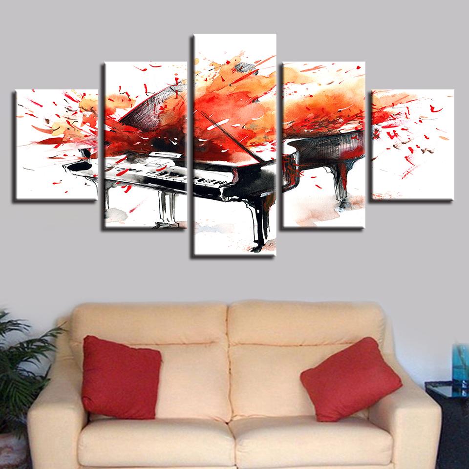 piano graffiti abstract music 5 panel canvas art wall decor 6688
