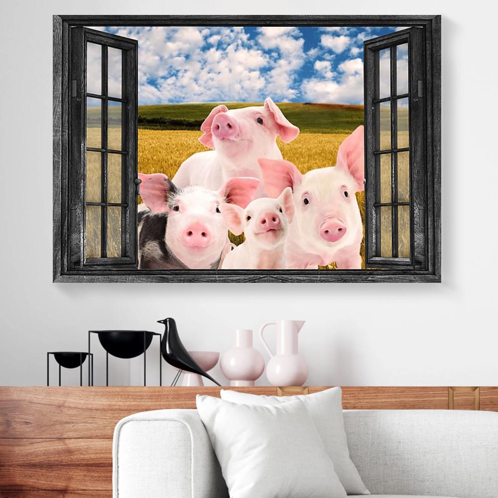 pigs window view canvas prints wall art decor 6056
