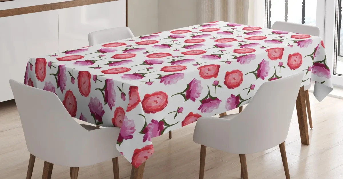 pink and violet peonies 3d printed tablecloth table decor 5219