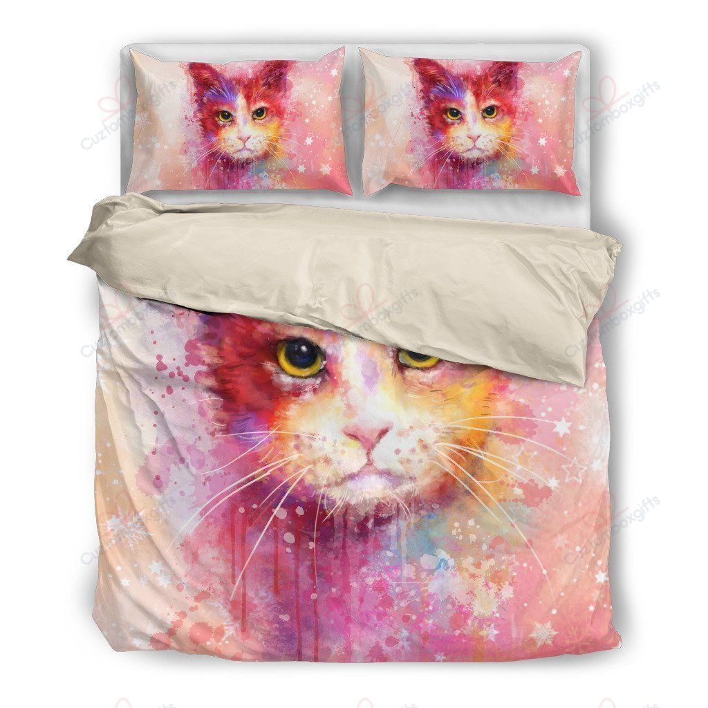Pink Cat Galaxy Printed Bedding Set Bedroom Decor