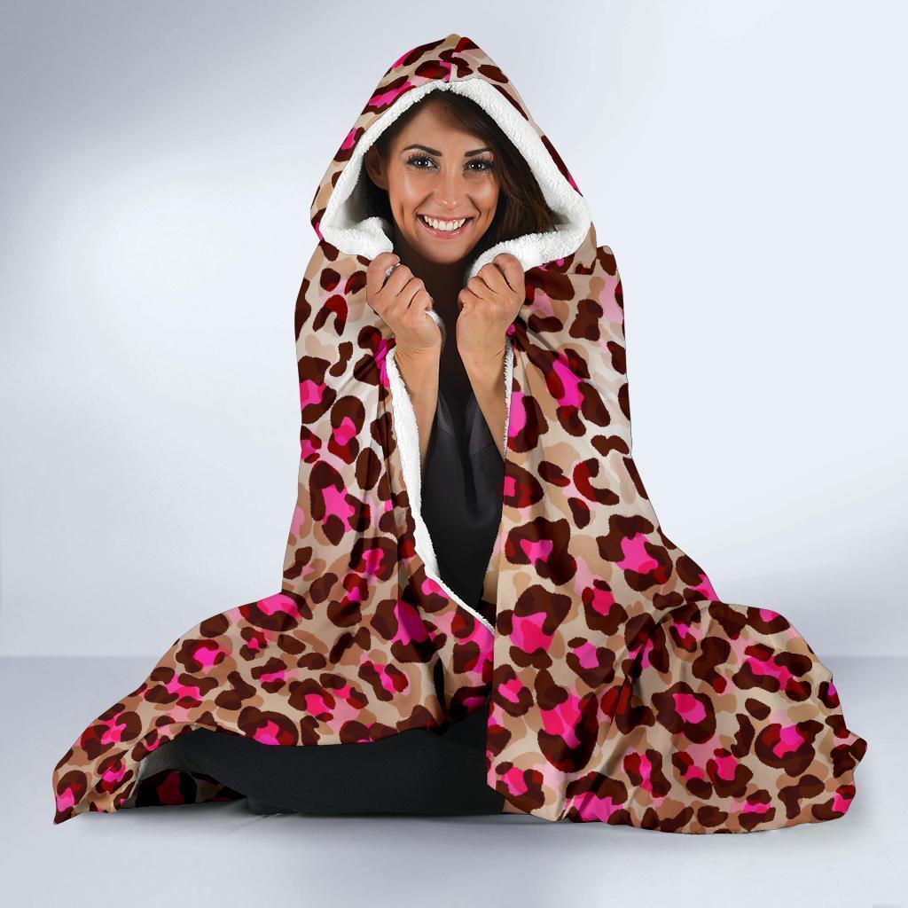 pink dot cheetah leopard pattern print hooded blanket cloak blanket 1471