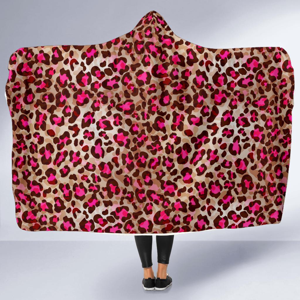 pink dot cheetah leopard pattern print hooded blanket cloak blanket 7559