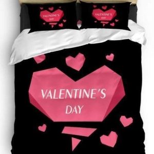 Pink Geometric Heart Valentine's Day Duvet Cover Bedding Set