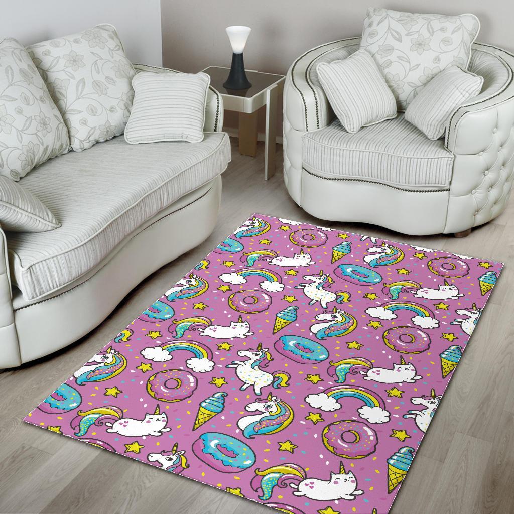 pink girly unicorn donut pattern print area rug floor decor 6567