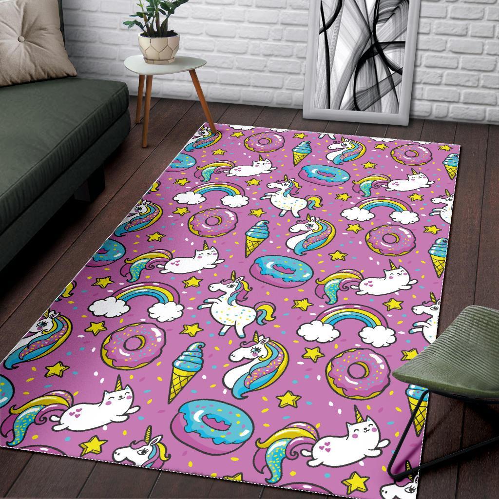 pink girly unicorn donut pattern print area rug floor decor 7080