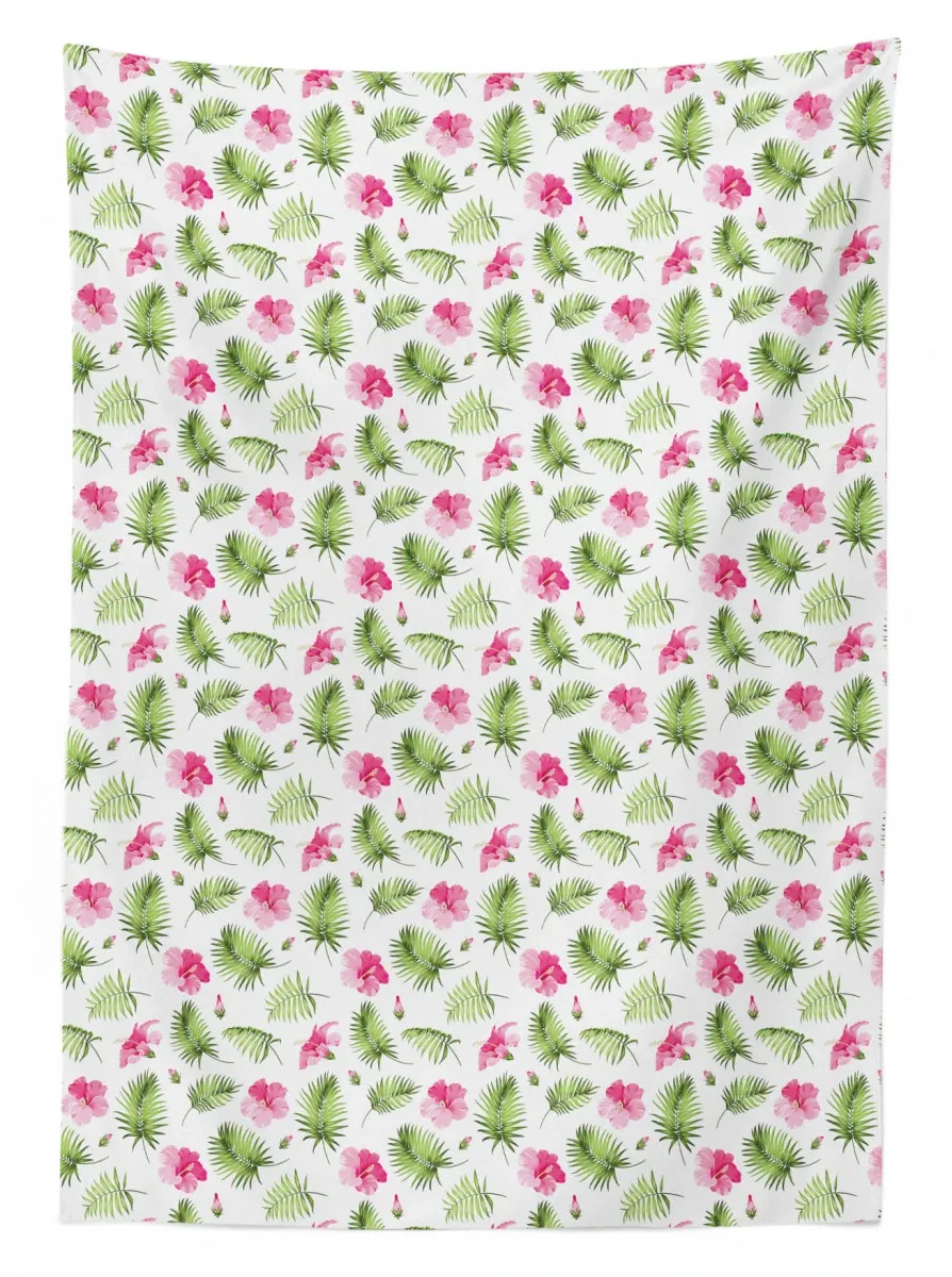 pink hibiscus palm 3d printed tablecloth table decor 7769