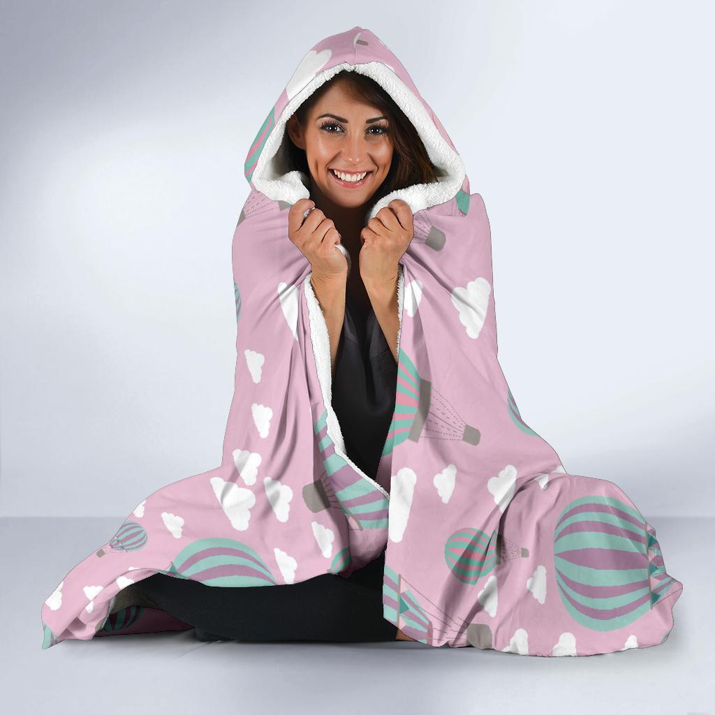 pink hot air balloon pattern print hooded blanket cloak blanket 5189