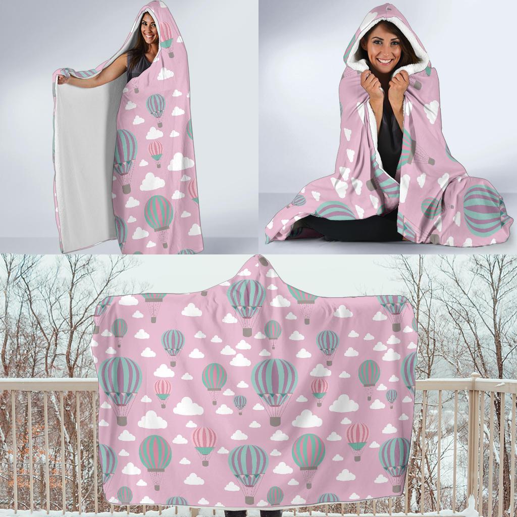 pink hot air balloon pattern print hooded blanket cloak blanket 5606