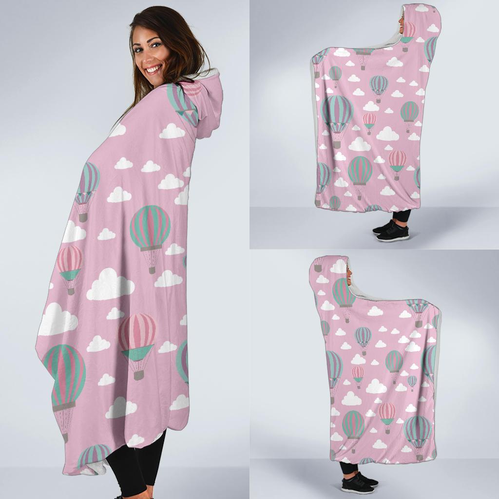 pink hot air balloon pattern print hooded blanket cloak blanket 7002