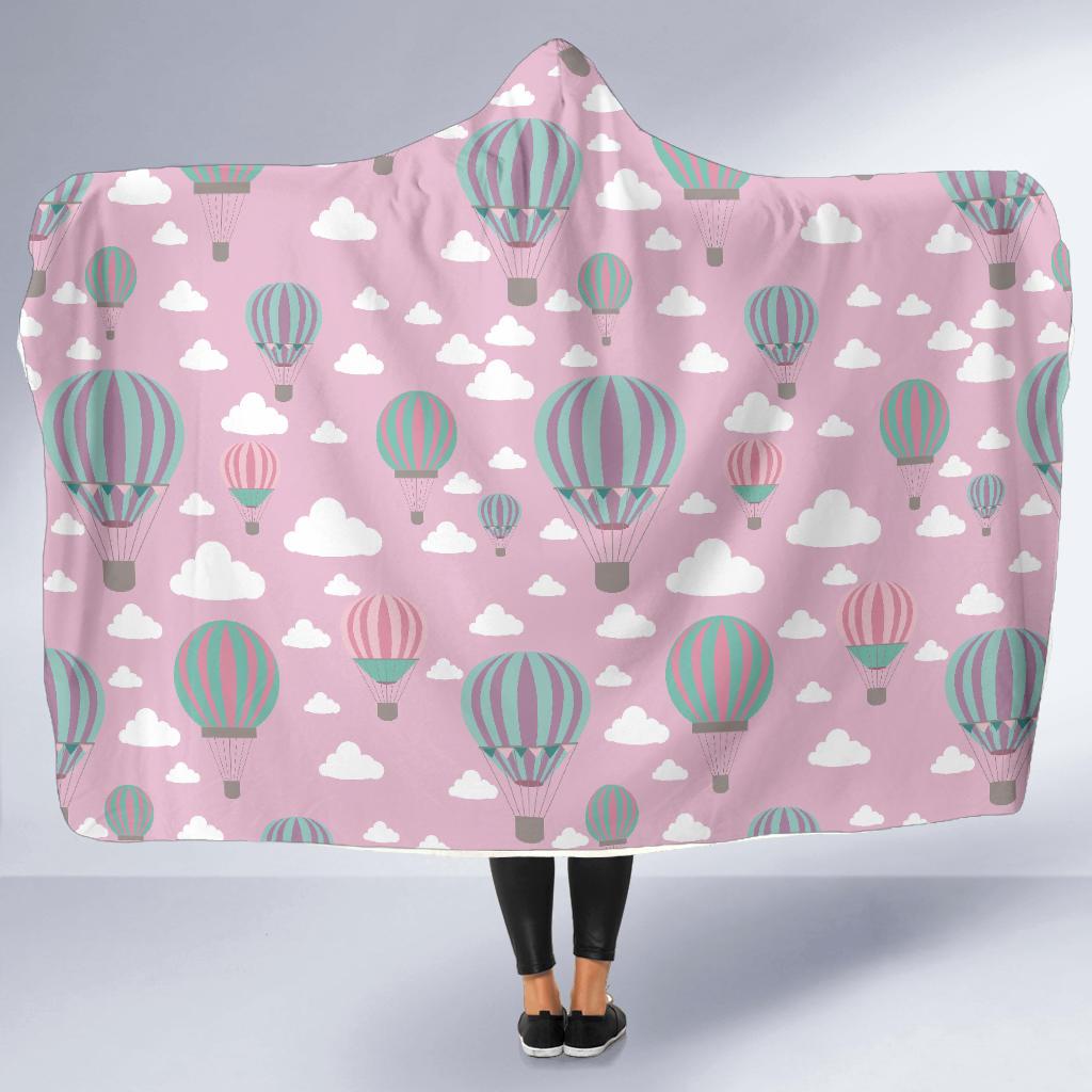 pink hot air balloon pattern print hooded blanket cloak blanket 7884