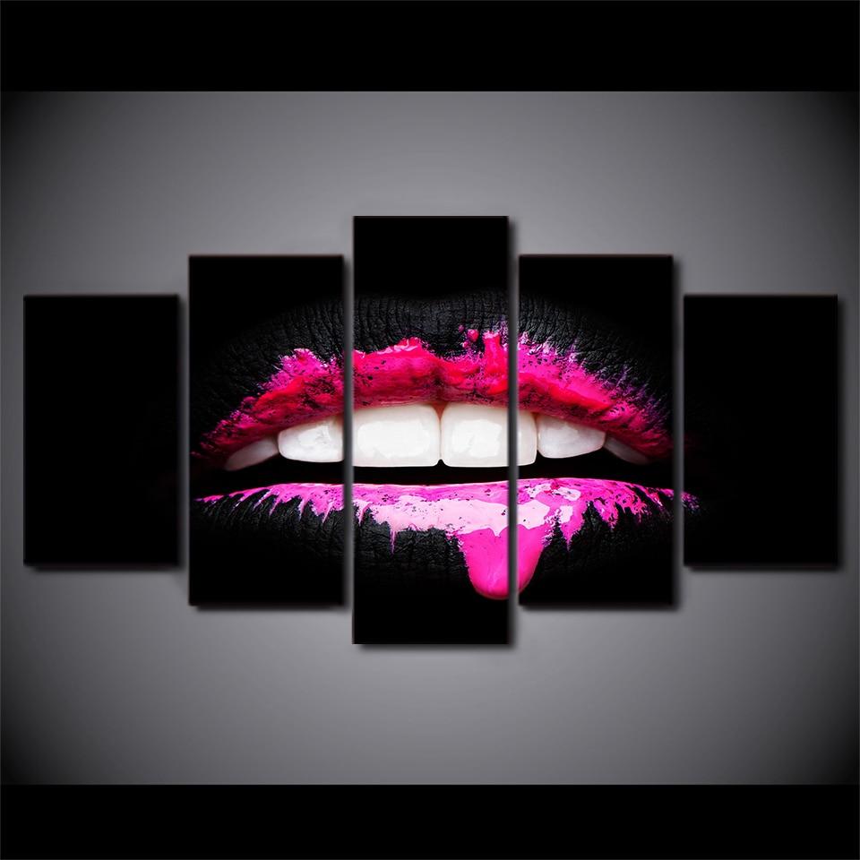pink lips girl style abstract 5 panel canvas art wall decor 2938