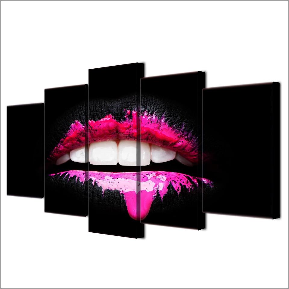 pink lips girl style abstract 5 panel canvas art wall decor 2956