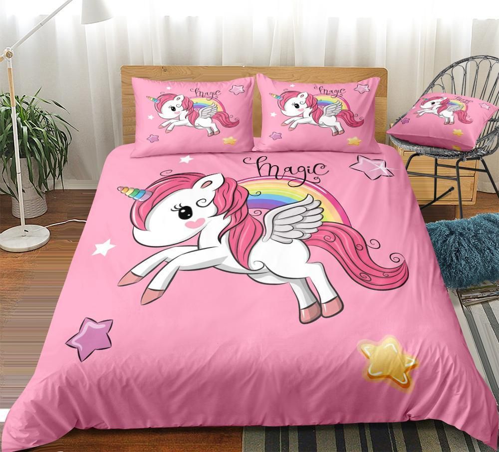pink mane magic unicorn duvet cover bedding set 2694