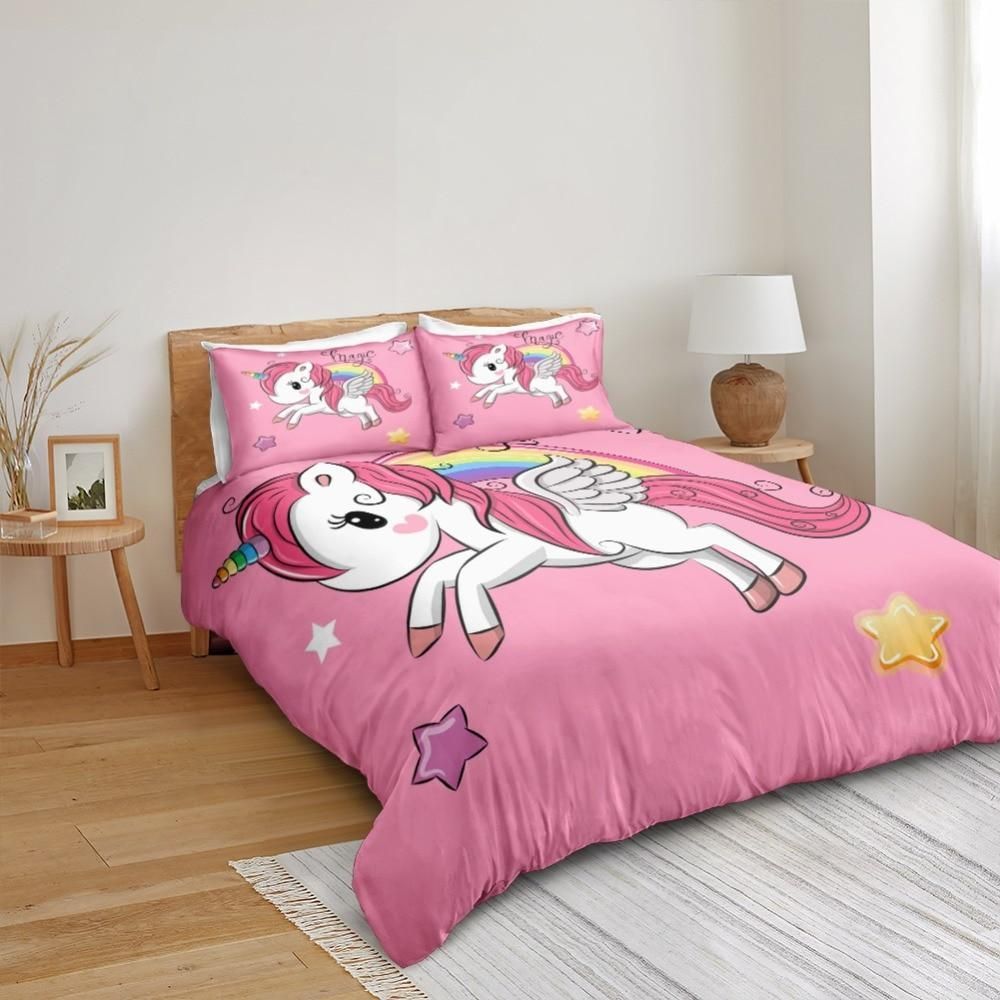pink mane magic unicorn duvet cover bedding set 3236