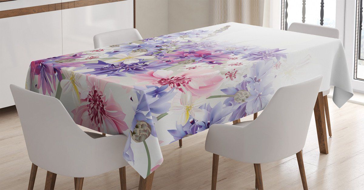 Pink Purple Flowers White Printed Tablecloth Home Decor pink purple flowers white printed tablecloth home decor 5314