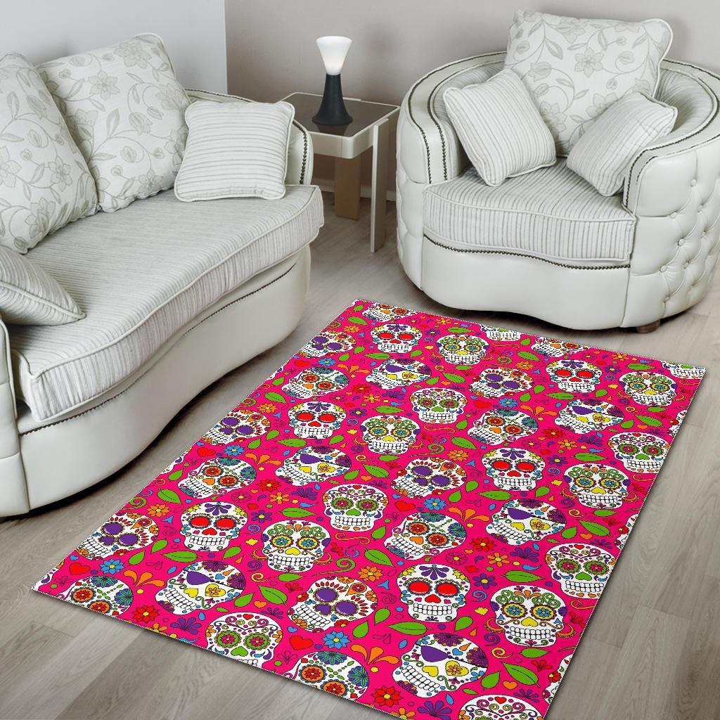 pink sugar skull pattern print area rug floor decor 6489