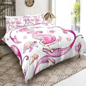 pink turtle and mermaid duvet cover bedding set 4038