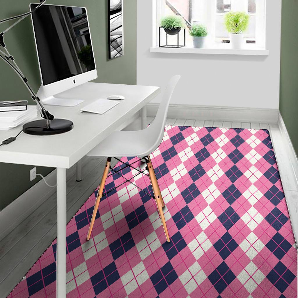 Pink White And Blue Argyle Pattern Print Area Rug Floor Decor pink white and blue argyle pattern print area rug floor decor 1101