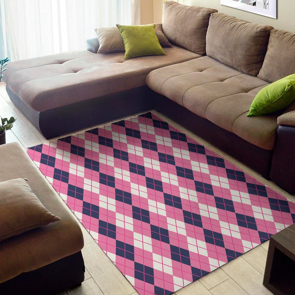 Pink White And Blue Argyle Pattern Print Area Rug Floor Decor pink white and blue argyle pattern print area rug floor decor 7191