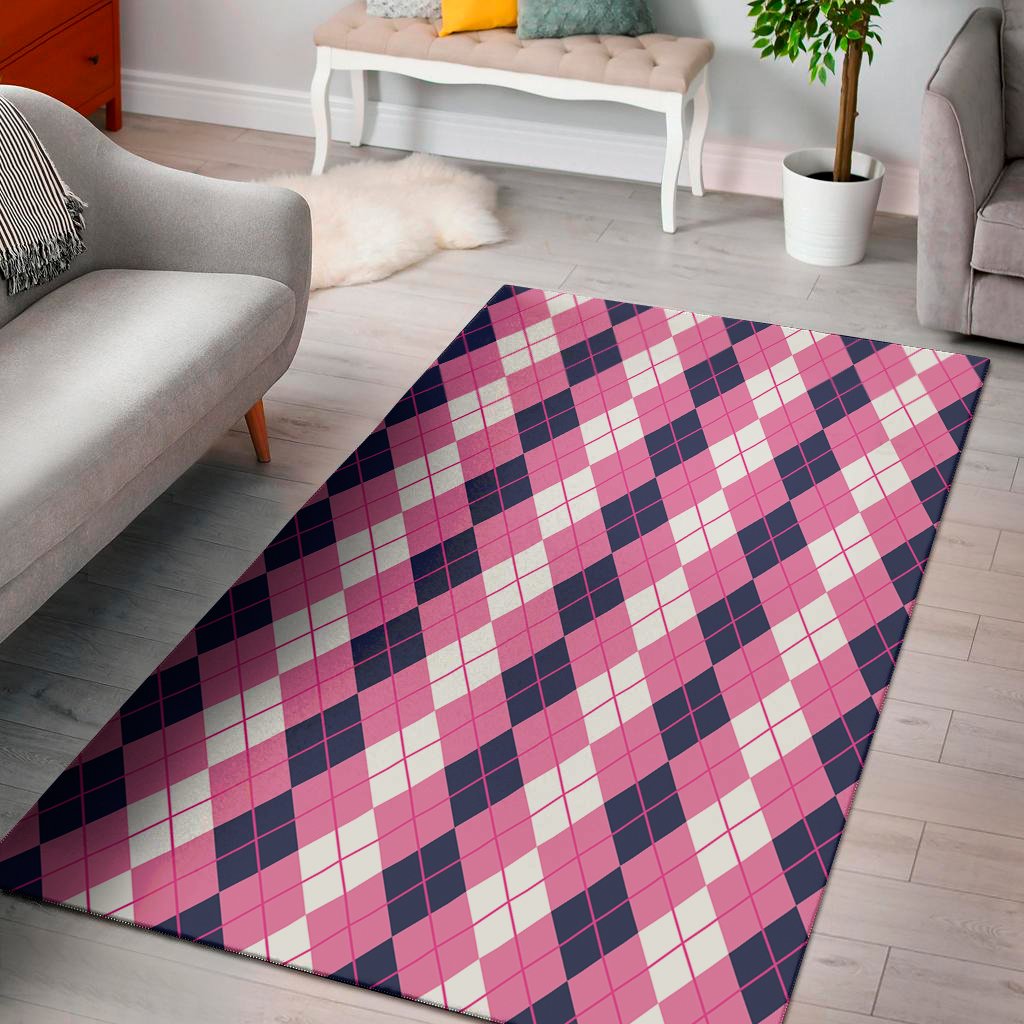 Pink White And Blue Argyle Pattern Print Area Rug Floor Decor pink white and blue argyle pattern print area rug floor decor 7555