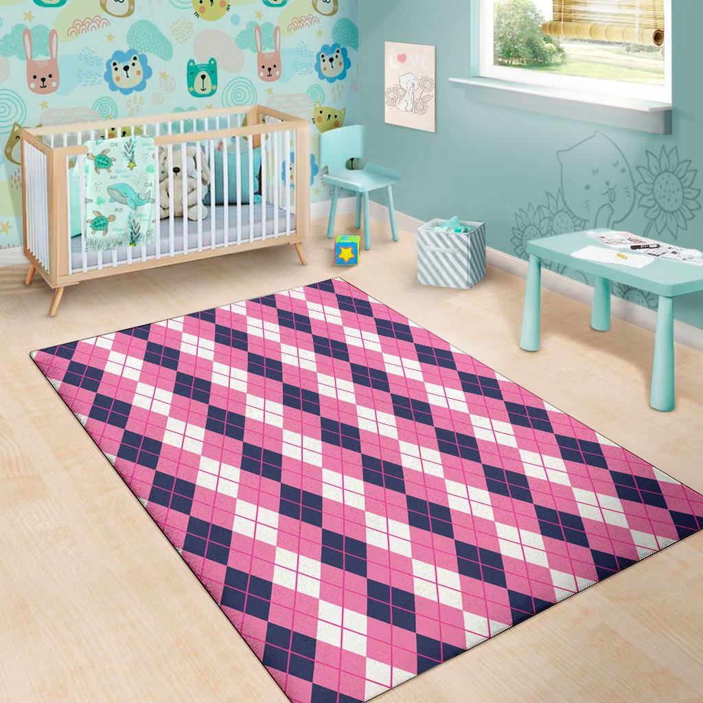 Pink White And Blue Argyle Pattern Print Area Rug Floor Decor pink white and blue argyle pattern print area rug floor decor 8195