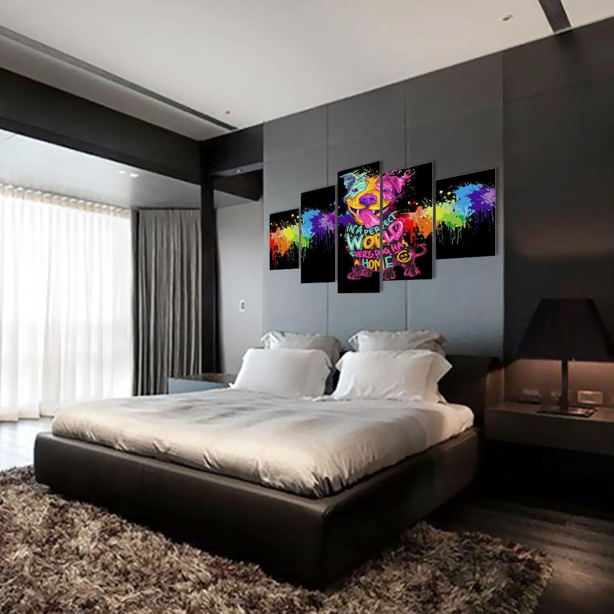 pitbull abstract 5 panel canvas art wall decor 2243