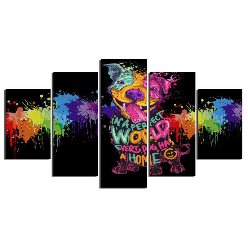 pitbull abstract 5 panel canvas art wall decor 2905