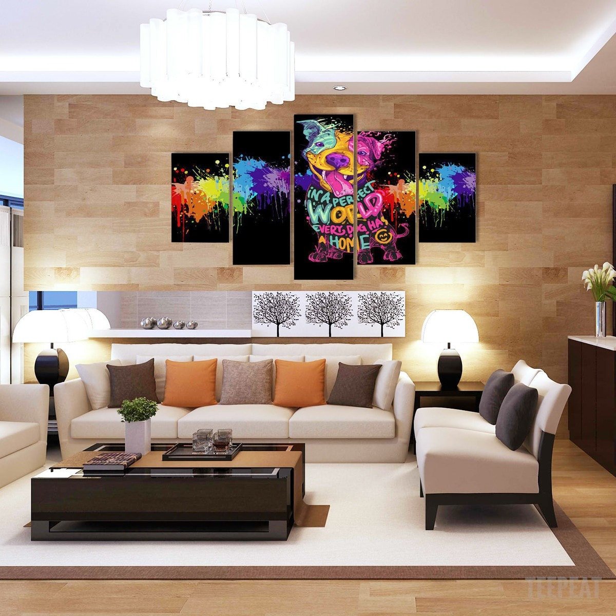 pitbull abstract 5 panel canvas art wall decor 3083