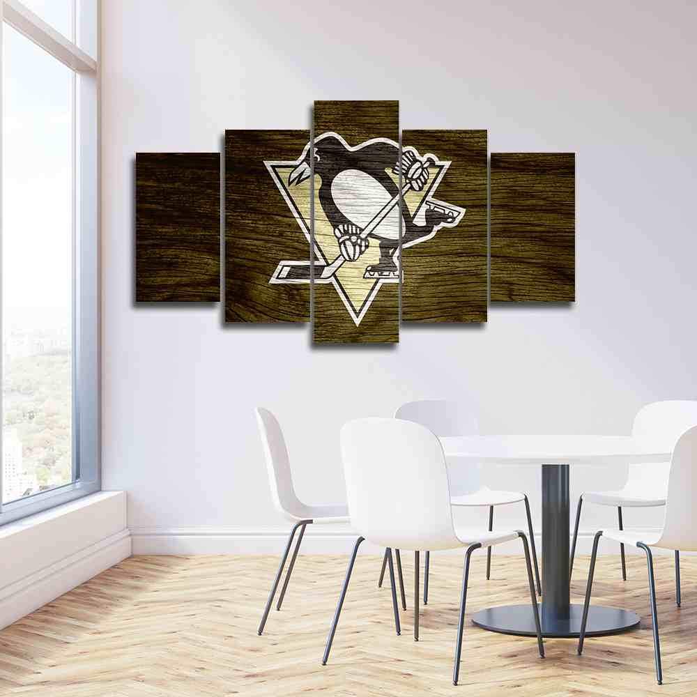 pittsburgh penguins wood like artwork abstract 5 panel canvas art wall decor 1551