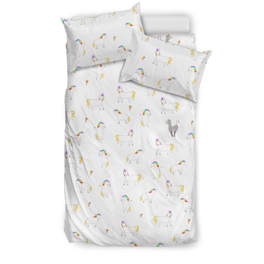 playful unicorn in white duvet cover bedding set 7151