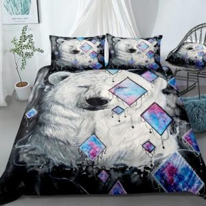 polar bear abstract black background duvet cover bedding set 5880