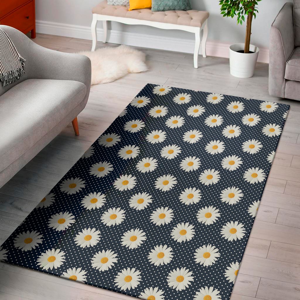 polka dot daisy floral pattern print area rug floor decor 1378