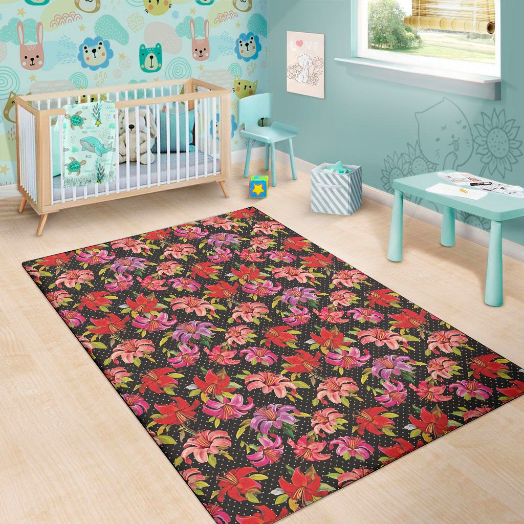 polka dot lily pattern print area rug floor decor 2483