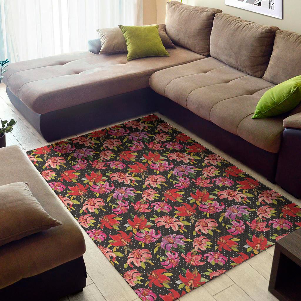 polka dot lily pattern print area rug floor decor 7486