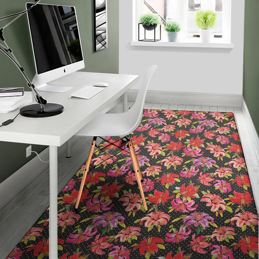 polka dot lily pattern print area rug floor decor 8799