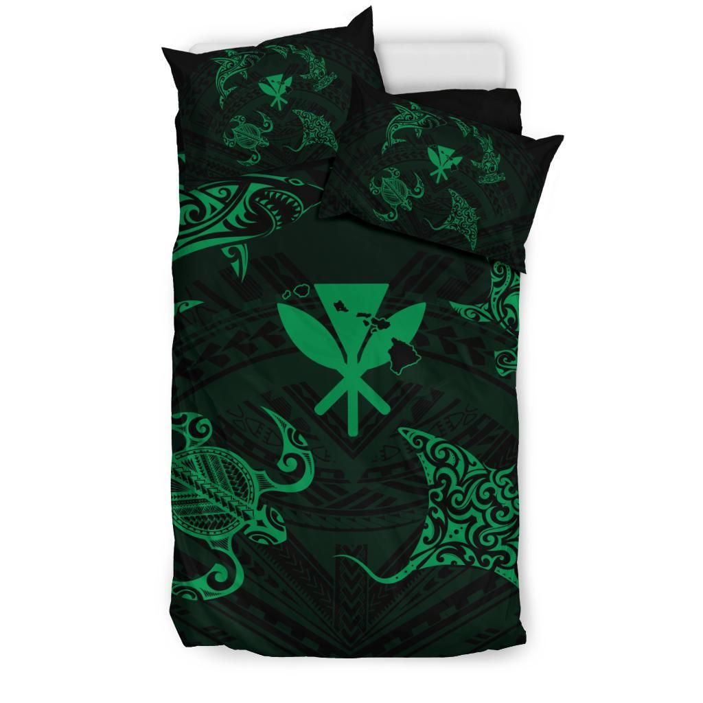 polynesian turtle hammerhead shark ray kanaka hawaii circle green duvet cover bedding set 3936